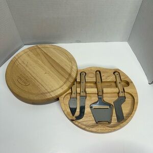 Charchute Board 10” Diameter Wooden Cheese Board with 4 Serving Utensils